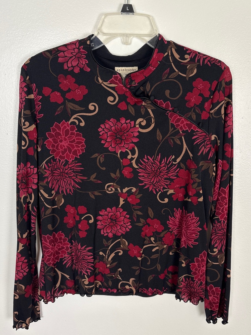 VTG Y2K Apostrophe Goth Floral Top with Mandarin Collar